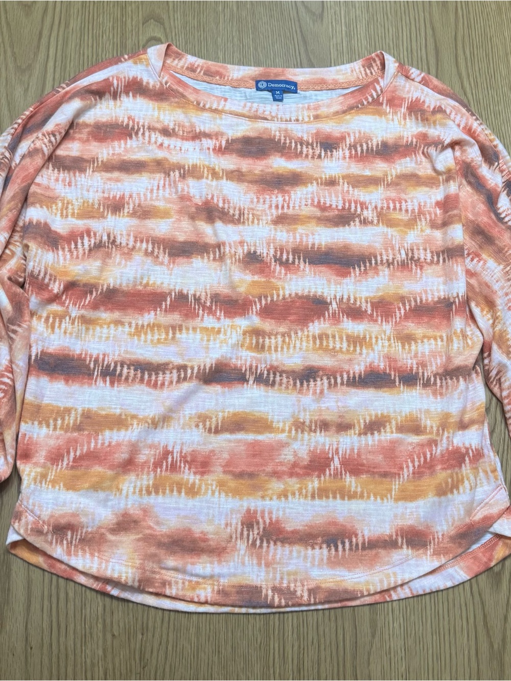 Democracy Orange Tie-Dye Stripe Women's 3/4 Sleeve Top